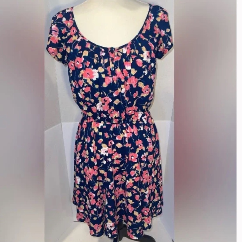 LC Lauren Conrad Navy Floral Print Dress Juniors/Missy Size Medium M